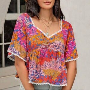 NWT Rusty Dusty Crop Multicolored Print Top M